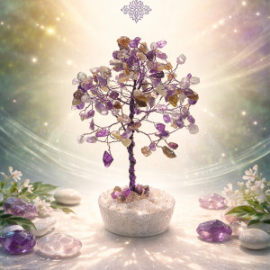 drvo kristala ametist, ametist značenje, drvo kristala za ravnotežu, kristal za mir i zaštitu, ametist dekoracija, duhovni poklon, kristali za meditaciju, MelAureus by Melanija Maružin